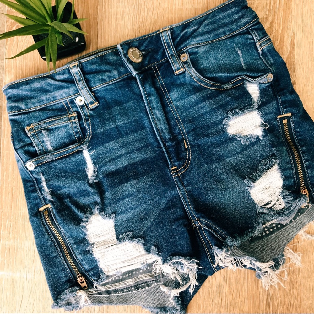 American Eagle Hi-Rise Shortie Zipper Jean Shorts - Picture 1 of 6